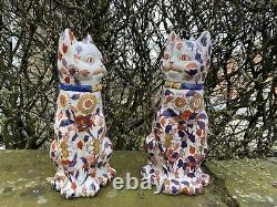 Large Antique Porcelain Imari Cats 14.5 Inches Tall
