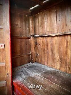 Large Antique Red Lacquer Chinese Wedding Cabinet with Butterfly Clasp