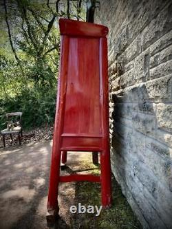 Large Antique Red Lacquer Chinese Wedding Cabinet with Butterfly Clasp