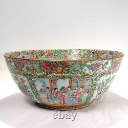 Large Antique Rose Medallion Chinese Export Porcelain Punch Bowl