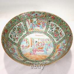 Large Antique Rose Medallion Chinese Export Porcelain Punch Bowl