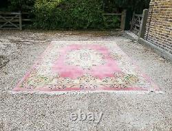 Large Antique Style Vintage Pink Chinese Oriental Floral Large Rug 4m X 3m