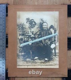 Large Antique Victorian Cabinet Photograph Of Chinese Man In Robes Smoking Opium