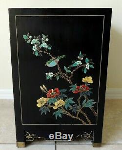 Large Antique/Vtg Chinese Black Lacquer Jewelry Box Chest Cabinet Side/End Table