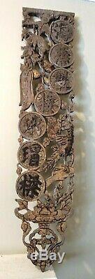 Large Antique Wood Carved Chinese House Blessing CHINA 19th Century