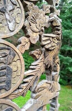 Large Antique Wood Carved Chinese House Blessing CHINA 19th Century