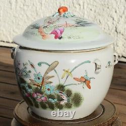 Large Antique famille rose lidded bowl with butterfly pattern Late Qing Dynasty