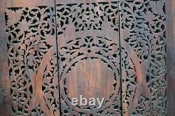 Large Asian Style Wooden Hand Carved 3 Section Hanging Wall Panels