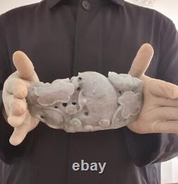 Large Authentic Antique Chinese Jade Feng Shui Year Fish Lotus Leaf