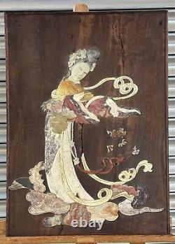 Large Beautiful Antique 19th Century Chinese Embellished Lacquered Panel