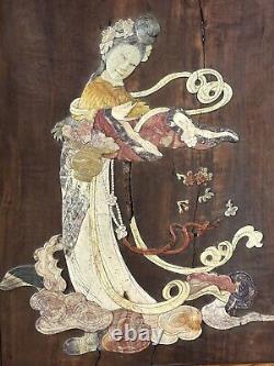 Large Beautiful Antique 19th Century Chinese Embellished Lacquered Panel