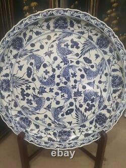 Large Blue And White Porcelain Charger Plate 97cm