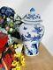 Large Blue & White Chinese Ginger Jar With Oriental Gardens & Flying Birds