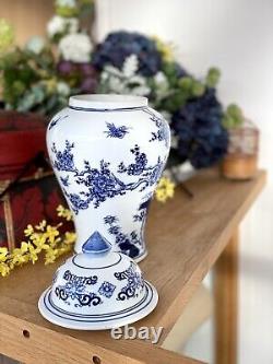 Large Blue & White Chinese Ginger Jar with Oriental Gardens & Flying Birds