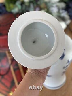 Large Blue & White Chinese Ginger Jar with Oriental Gardens & Flying Birds