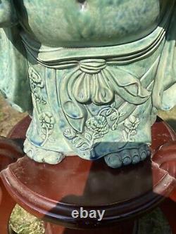 Large Buddha Statue Pottery 1970s Chinese Style Laughing Fat Buddha Decor