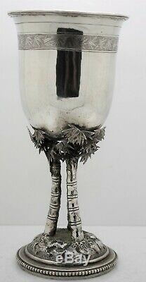 Large CHINESE EXPORT solid silver BAMBOO GOBLET. 3 BAMBOO STEM, Signed c. 1900