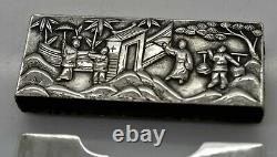 Large CHINESE EXPORT solid silver FIGURAL CARD CASE 10 figures. Wang Hing c1900