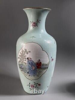 Large CHINESE Republic Turquoise Ground SCRAFFITO Famille Rose MEDALLION VASE