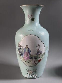 Large CHINESE Republic Turquoise Ground SCRAFFITO Famille Rose MEDALLION VASE