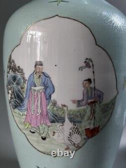 Large CHINESE Republic Turquoise Ground SCRAFFITO Famille Rose MEDALLION VASE