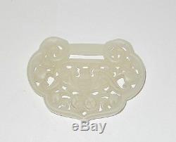 Large Carved Chinese Bat White Jade Medallion Pendant