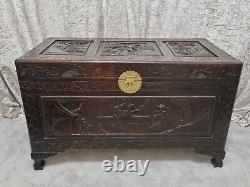 Large Carved Chinese Camphor Lined Trunk Chest Excellent Condition