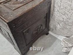 Large Carved Chinese Camphor Lined Trunk Chest Excellent Condition