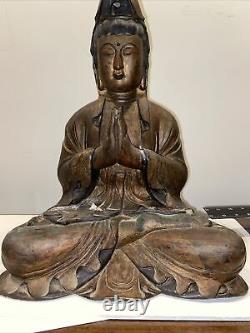 Large Carved Chinese Painted And Gilt Seated Buddha Guangying 19 Height
