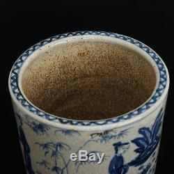 Large China Blue And White Porcelain Figures Brush Pot Marks WanLi Ming Dynasty