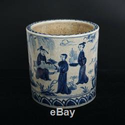 Large China Blue And White Porcelain Figures Brush Pot Marks WanLi Ming Dynasty