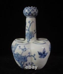 Large Chinese Antique Blue and White Five Tubes Lotus Porcelain Vase KangXi