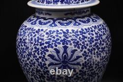 Large Chinese Antique Blue and White Porcelain Jar With Lid