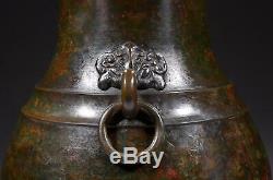 Large Chinese Antique Bronze Taotie Mask Archaistic'Hu' Vase, Qing dynasty