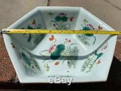 Large Chinese Antique Famille Rose Porcelain Plate Bow With Flower and Lotus