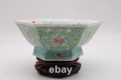 Large Chinese Antique Famille Rose Porcelain Stem Plate Bowl Seal Mark