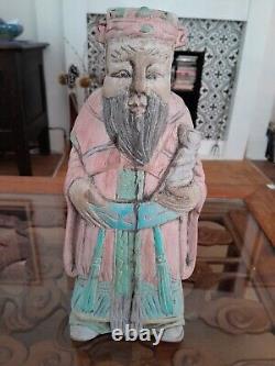 Large Chinese Antique Polychrome Painted Chinese Immortal