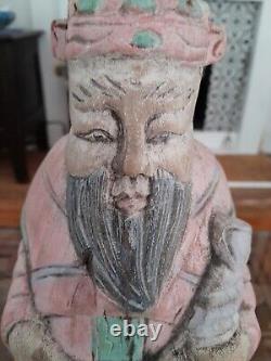 Large Chinese Antique Polychrome Painted Chinese Immortal