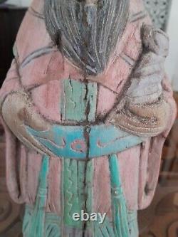 Large Chinese Antique Polychrome Painted Chinese Immortal