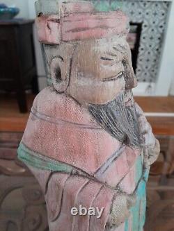 Large Chinese Antique Polychrome Painted Chinese Immortal