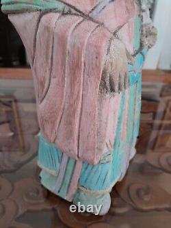 Large Chinese Antique Polychrome Painted Chinese Immortal