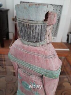 Large Chinese Antique Polychrome Painted Chinese Immortal