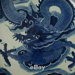 Large Chinese Antiques Porcelain Plate Blue&White Dragon Painting Marks KangXi
