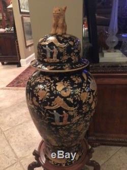 Large Chinese Black Porcelain Temple Urn 37 tall