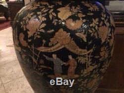 Large Chinese Black Porcelain Temple Urn 37 tall