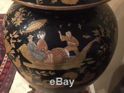 Large Chinese Black Porcelain Temple Urn 37 tall