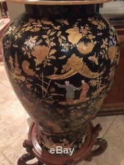 Large Chinese Black Porcelain Temple Urn 37 tall