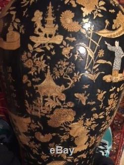 Large Chinese Black Porcelain Temple Urn 37 tall