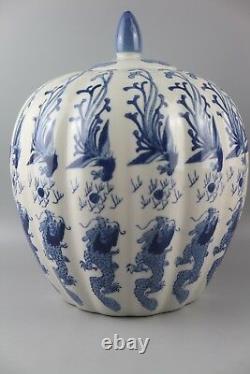 Large Chinese Blue and White Porcelain Vase Qianlong Mark