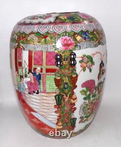 Large Chinese Canton Famille Rose Window Scene Vase Lamp Base